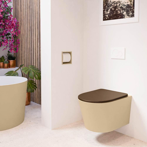 Mondiaz LAVIE WC suspendu – sans bride – 36 x 53 cm – avec abattant softclose – Sand (beige), abattant Rust (brun) SW1208790