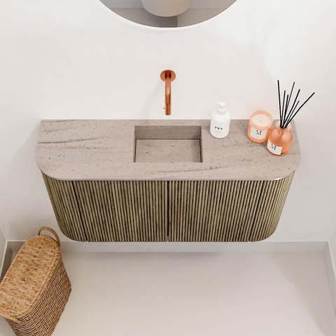 Mondiaz JOYA-DLUX Meuble de salle de bains 83,2cm - arrondis gauche et droite couleur Dusk - Vasque FAYE position Milieu Sans trou de robinet couleur Saba SW1426104