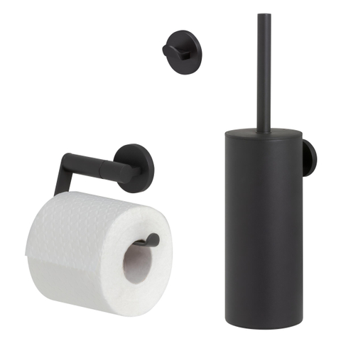 Tiger Noon Ensemble accessoires WC - porte-balai - fermé - porte-rouleau de papier toilette - sans couvercle - patère - simple - noir SW877361