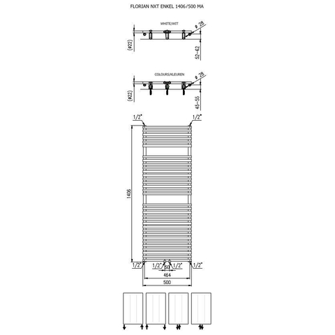 Plieger Florian Nxt M radiateur design simple horizontal avec raccordement central 1406x500mm 759W blanc 7255408