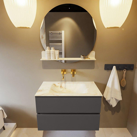 MONDIAZ VICA-DLUX Ensemble meuble de salle de bains - 80cm - meuble bas dark grey - 2 tiroirs - lavabo encastré cloud centré - sans trous de robinet - version haute 60cm - frape SW1088704
