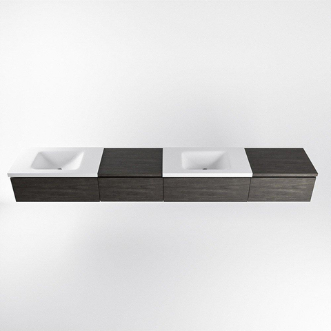 MONDIAZ BUKLA 280cm ensemble de meuble avec module 60 gauche couleur Marron Foncé avec 4 tiroirs. Lavabo CLOUD double 0 trou de robinet couleur Talc. SW1382327