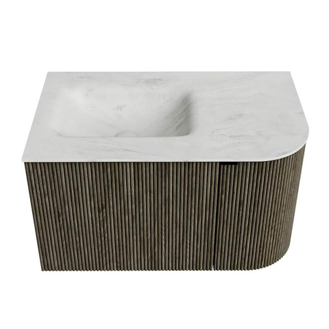 Mondiaz KURVE-DLUX Ensemble de meuble de salle de bains - 75x46x40cm - 1 tiroir - 1 porte - vasque solid surface - gauche - 1 trou de robinet - Shadow SW1414406