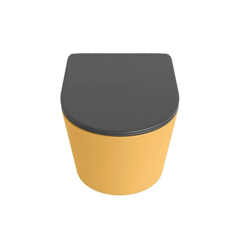 Mondiaz LAVIE WC suspendu – sans bride – 36 x 53 cm – avec abattant softclose – Ocher (jaune), abattant Dark grey (gris) SW1208604