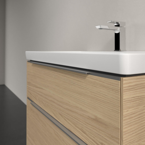 Villeroy & Boch Subway 3.0 wastafelonderbouwkast - met 2 laden - met grepen aluminium glanzend - 77.2x57.6x47.8 - Nordic Oak (hout) SW641582