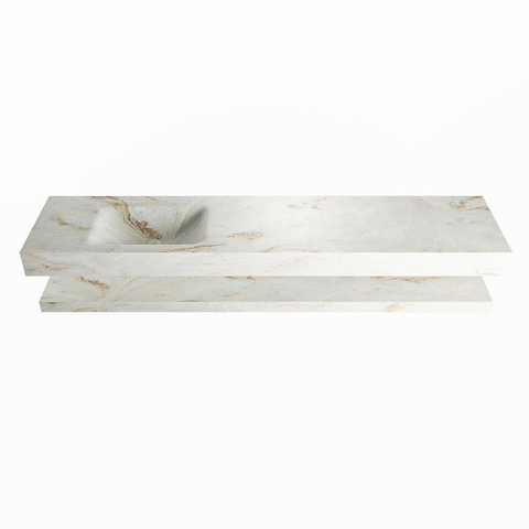 Mondiaz ALAN-DLUX Ensemble de meuble - 200cm - meuble Frappe mat - 0 tiroirs - Lavabo Cloud Frappe suspendu - vasque Gauche - 0 trous de robinet SW809101