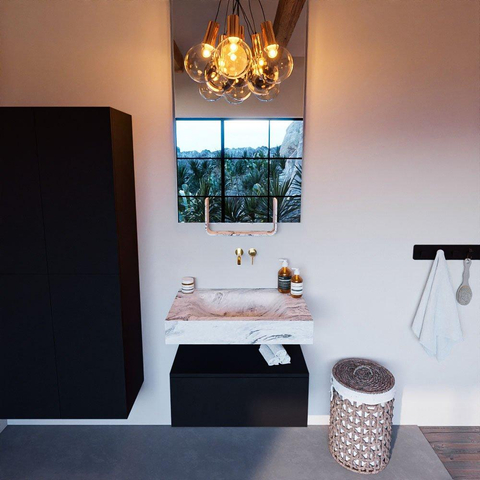 Mondiaz ALAN-DLUX Ensemble de meuble - 70cm - meuble Urban mat - 1 tiroir - Lavabo Cloud Glace suspendu - vasque Centre - 0 trous de robinet SW804774