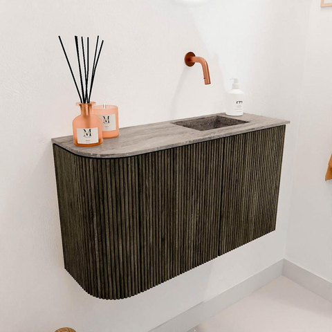 Mondiaz JOYA-DLUX Meuble de salle de bains - 71,6cm - arrondi gauche couleur Shadow - Vasque FAYE position droite Sans trou de robinet couleur Oza SW1425062