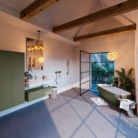 Mondiaz ALAN-DLUX Ensemble de meuble - 100cm - meuble Army mat - 1 tiroir - Lavabo Cloud Ostra suspendu - vasque Centre - 1 trou de robinet SW807425