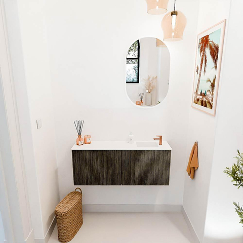 Mondiaz JOYA 100cm meuble de salle de bains WC - couleur Shadow - Vasque FAYE position Droite 1 trou de robinet couleur Talc. SW1421445