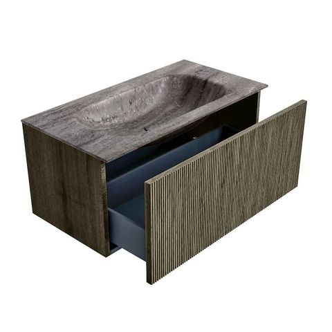 MONDIAZ KURVE-DLUX 90cm badmeubel kleur Shadow met 1 lade en 0 deuren. Wastafel BIG SMALL Midden zonder kraangat Oza. SW1432874
