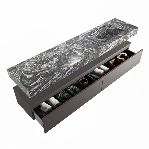 MONDIAZ ALAN - DLUX Badkamermeubelset - 200cm - onderkast - Dark grey - 2 lades - vrijhangende wastafel - wasbak rechts - 1 kraangat - Lava SW808052