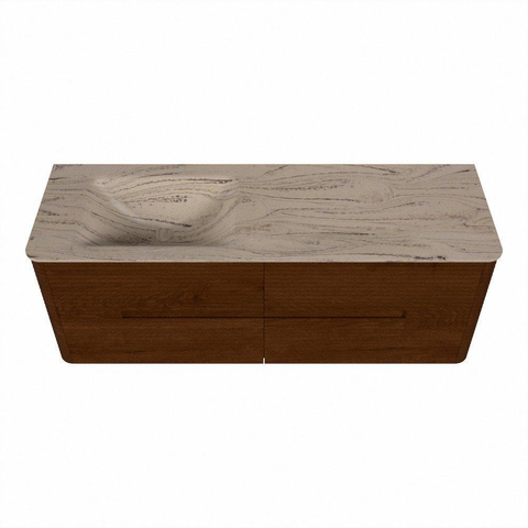Mondiaz CIRO-DLUX Meuble de salle de bains - 140x45x50cm - Plan-vasque Solid surface Arena - 1 bassin à gauche - sans trous de robinetterie - 4 tiroirs - Ruby SW1531712