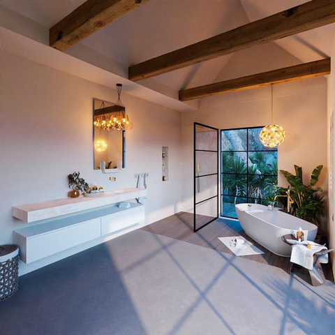 Mondiaz ALAN-DLUX Ensemble de meuble - 200cm - meuble Talc mat - 2 tiroirs - Lavabo Cloud Ostra suspendu - vasque Droite - 0 trous de robinet SW807187
