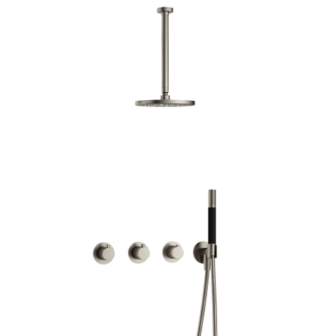 Hotbath Cobber IBS70 Regendoucheset - inbouw - 30cm plafondarm - 20cm ronde hoofddouche - staafhanddouche - geborsteld nikkel (RVS) SW677978