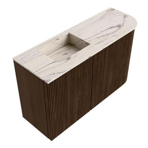 Mondiaz JOYA-DLUX 71.6cm toiletmeubel - ronding rechts kleur Walnut - Wastafel FAYE positie Links Zonder kraangat kleur Nata. SW1424515