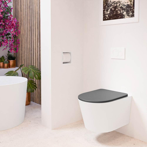 Mondiaz LAVIE hangtoilet – spoelrandloos – 36 x 53 cm – met softclose zitting – Talc (wit), zitting Dark grey (grijs) SW1208611