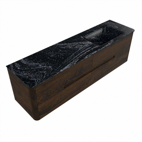 Mondiaz CIRO-DLUX Badkamermeubelset - 170x45x50cm - Solid surface wastafel Lava - 1 wasbak Rechts - 1 kraangat - 4 lades - Walnut SW1530158