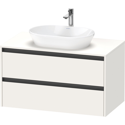 Duravit Ketho.2 Wastafelonderbouwkast - inclusief consoleplaat - met 2 laden - 100x55x56.8cm - met handgrepen antraciet - wit supermat SW772742