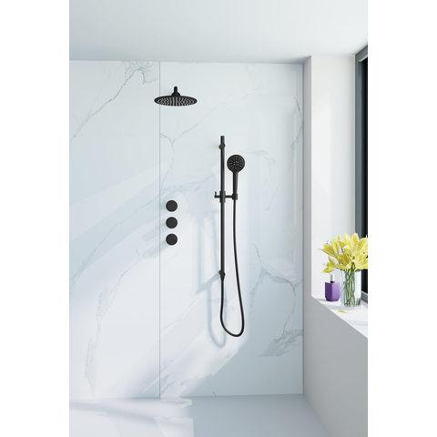 Fortifura Nebbio Regendoucheset - inbouwkraan - inbouwdeel - glijstang - doucheslang glad - ronde handdouche - 35cm - wandarm - 30cm ronde hoofddouche - mat zwart SW1237509