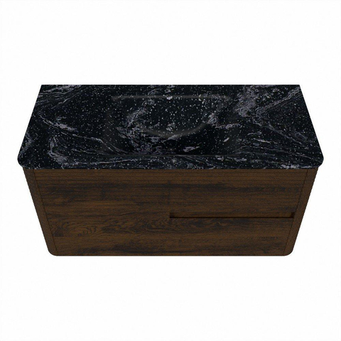Mondiaz CIRO-DLUX Badkamermeubelset - 100x45x50cm - Solid surface wastafel Lava - 1 wasbak Midden - zonder kraangaten - 2 lades - Walnut SW1530179