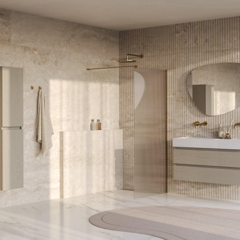 BRAUER Oblivion Paroi de douche à l'italienne - 90x200cm - verre cannelé transparent - revêtement de verre - PVD - Or brossé SW1476057