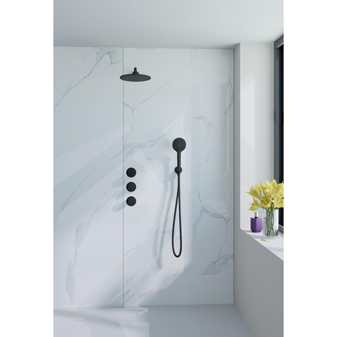 Fortifura Nebbio Regendoucheset - inbouwkraan - inbouwdeel - wandaansluitbocht - doucheslang glad - ronde handdouche - 35cm - wandarm - 30cm ronde hoofddouche - mat zwart SW1237503