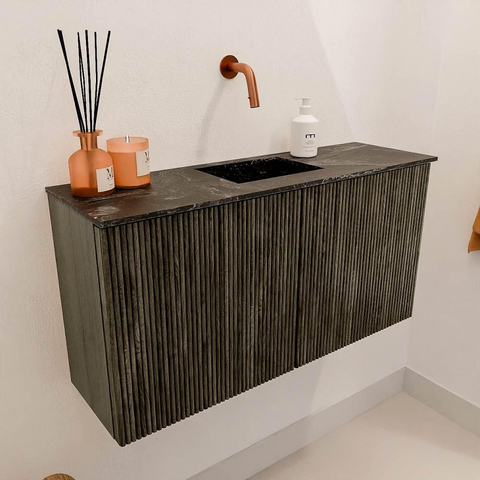 Mondiaz JOYA-DLUX 80cm meuble de salle de bains - couleur Shadow - Vasque FAYE position Milieu Sans trou de robinet couleur Lava. SW1422854