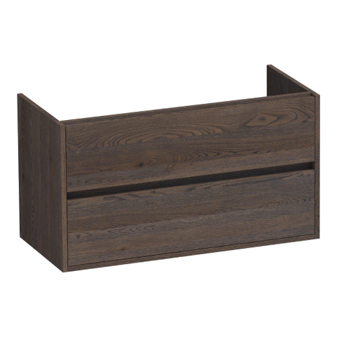 BRAUER Adore Meuble sous-lavabo - 100x46x55cm - 2 tiroirs softclose - sans poignées - 1 découpe pour siphon - chêne massif - lattes de chêne noir SW223378