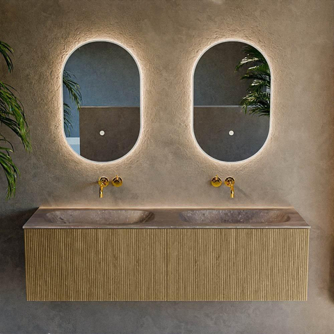 MONDIAZ KURVE-DLUX 150cm badmeubel kleur Dusk met 2 lades en 0 deuren. Wastafel STOR SMALL Dubbel zonder kraangat Oza. SW1432745