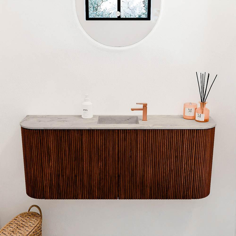 Mondiaz JOYA-DLUX 103.2cm toiletmeubel - ronding links en rechts kleur Ruby - Wastafel FAYE positie Midden 1 kraangat kleur Glace. SW1423585