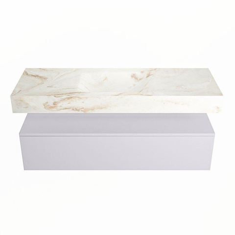 Mondiaz ALAN-DLUX Ensemble de meuble - 130cm - meuble Cale mat - 1 tiroir - Lavabo Cloud Frappe suspendu - vasque Centre - 0 trous de robinet SW804733