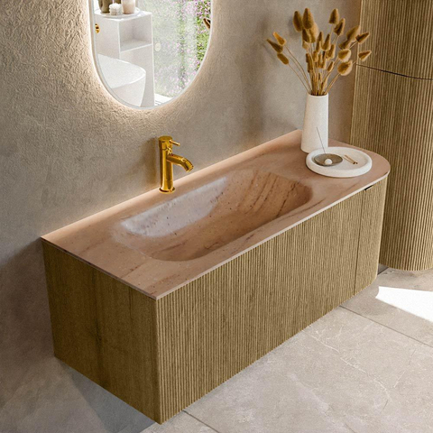 MONDIAZ KURVE-DLUX Meuble de salle de bains 115cm arrondi à droite couleur Dusk avec 1 tiroir et 1 porte. Lavabo BIG SMALL à gauche 1 trou de robinet Saba. SW1433338