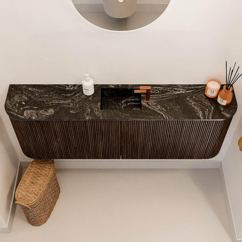 Mondiaz JOYA-DLUX 123.2cm toiletmeubel - ronding links en rechts kleur Walnut - Wastafel FAYE positie Midden 1 kraangat kleur Lava. SW1422480