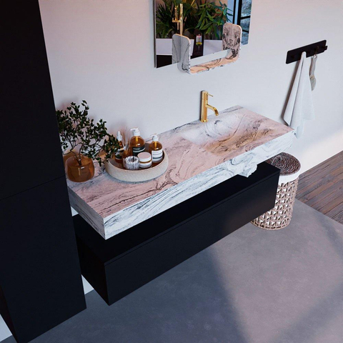 MONDIAZ ALAN - DLUX Ensemble meuble de salle de bains - 130cm - sous-meuble - Urban - 1 tiroir - lavabo suspendu - vasque à droite - 1 trou de robinet - Glace SW805421