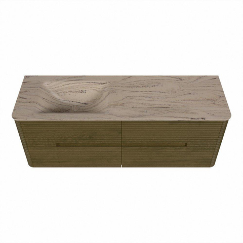 Mondiaz CIRO-DLUX Badkamermeubelset - 140x45x50cm - Solid surface wastafel Arena - 1 wasbak Links - zonder kraangaten - 4 lades - Dusk SW1533120