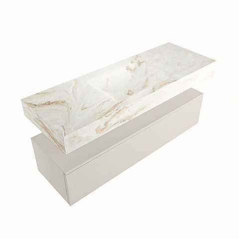 Mondiaz ALAN-DLUX Ensemble de meuble - 130cm - meuble Linen mat - 1 tiroir - Lavabo Cloud Frappe suspendu - vasque Centre - 0 trous de robinet SW804817
