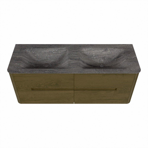 Mondiaz CIRO-DLUX Meuble de salle de bains ensemble - 130x45x50cm - Plan-vasque solid surface Oza - 2 vasques double - 2 trous de robinetterie - 4 tiroirs - Dusk SW1533324