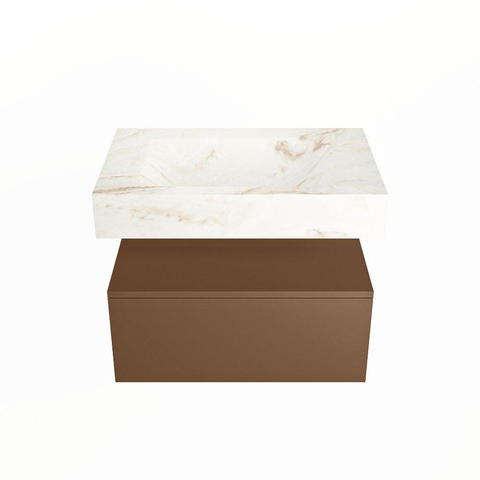 Mondiaz ALAN-DLUX Ensemble de meuble - 70cm - meuble Rust mat - 1 tiroir - Lavabo Cloud Frappe suspendu - vasque Centre - 0 trous de robinet SW804777