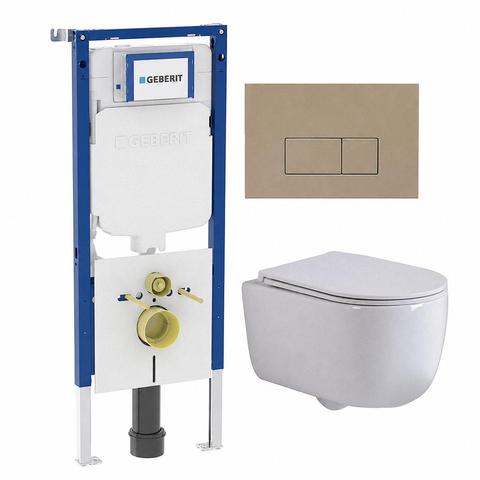 QeramiQ Dely Swirl Toiletset - 36.3x51.7cm - Geberit UP720 Duofix Sigma inbouwreservoir - slimzitting - bedieningsplaat taupe - rechthoekige knoppen - glans wit SW1413203