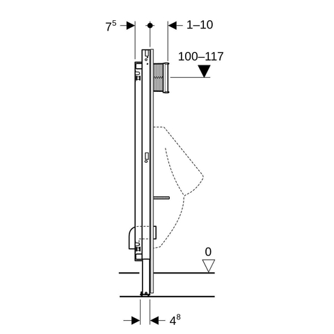 Geberit Duofix bâti-support urinoir - 50x7.5x130cm - universel - pour commande urinoir basic SW1237064