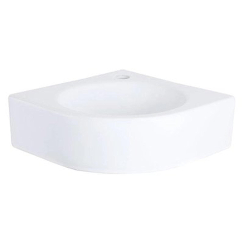 QeramiQ Fuente Pack Lave-mains d'angle - 30x30x10cm - 1 trou de robinet - céramique - robinet Noir mat - Blanc SW1111511