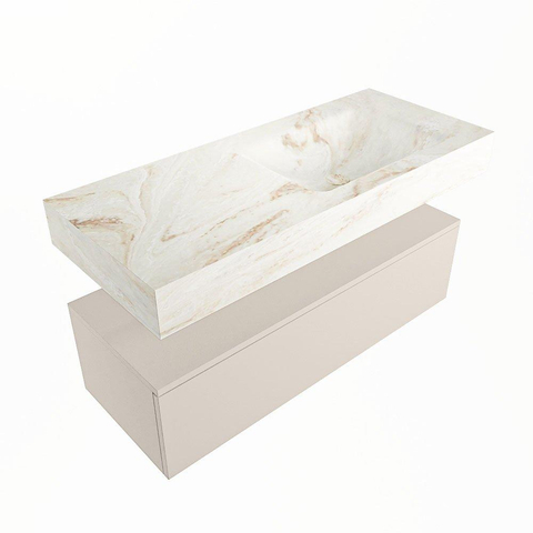 Mondiaz ALAN-DLUX Ensemble de meuble - 110cm - meuble Linen mat - 1 tiroir - Lavabo Cloud Frappe suspendu - vasque Droite - 1 trou de robinet SW804787