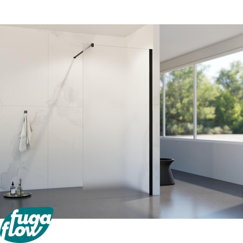 FugaFlow Eccelente Vetro Douche à l'italienne - 50x200cm - verre satiné - Noir mat SW1124916