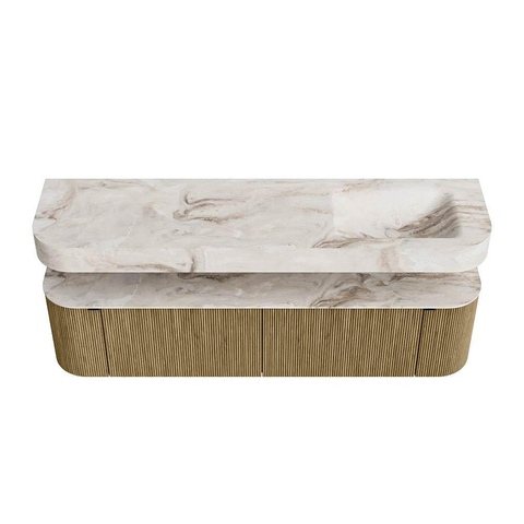 MONDIAZ THOR-DLUX Meuble de salle de bains - 180cm - arrondi gauche + droite - couleur Dusk - 2 tiroirs et 2 portes - Vasque suspendue CLOUD Droite sans trou de robinet - couleur Frappe SW1465982