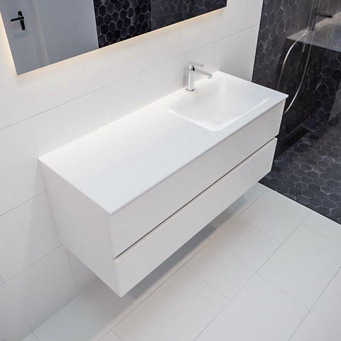 ENSEMBLE DE MEUBLE MONDIAZ VICA - 120cm - 2 tiroirs - lavabo Cloud à droite - 1 trou de robinet - solid surface talc SW409855