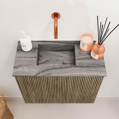 Mondiaz JOYA-DLUX 50cm toiletmeubel - kleur Dusk - Wastafel FAYE positie Links Zonder kraangat kleur Sombra. SW1426116