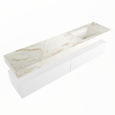 Mondiaz ALAN-DLUX Ensemble de meuble - 200cm - meuble Talc mat - 2 tiroirs - Lavabo Cloud Frappe suspendu - vasque Droite - 1 trou de robinet SW805430