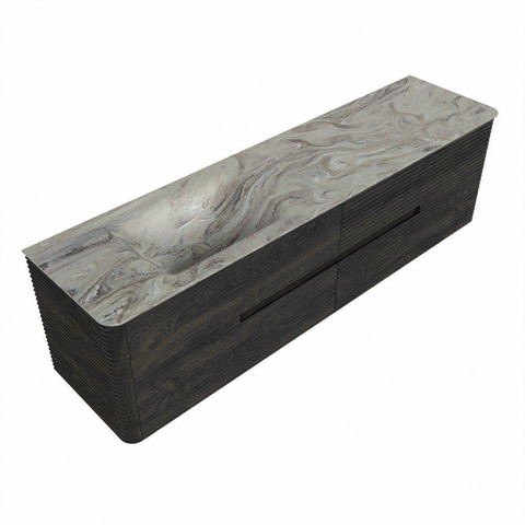 Mondiaz CIRO-DLUX Meuble de salle de bains - 180x45x50cm - Plan-vasque solid surface Glace - 1 vasque à gauche - 1 trou de robinet - 4 tiroirs - Shadow SW1532227