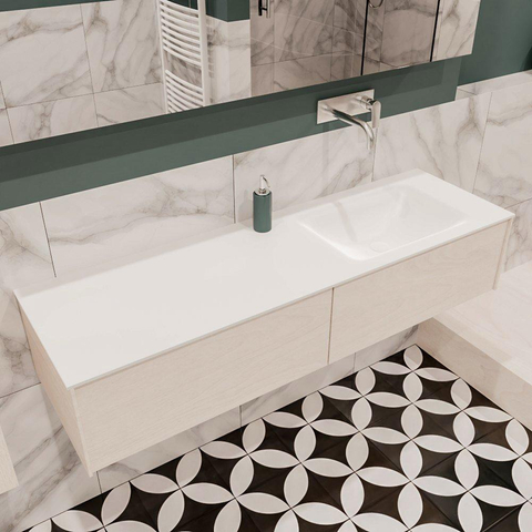 ENSEMBLE DE MEUBLE MONDIAZ LUSH - 150cm - 2 tiroirs - lavabo cloud - vasque à droite - 0 trous de robinet - sous-couche SW409529